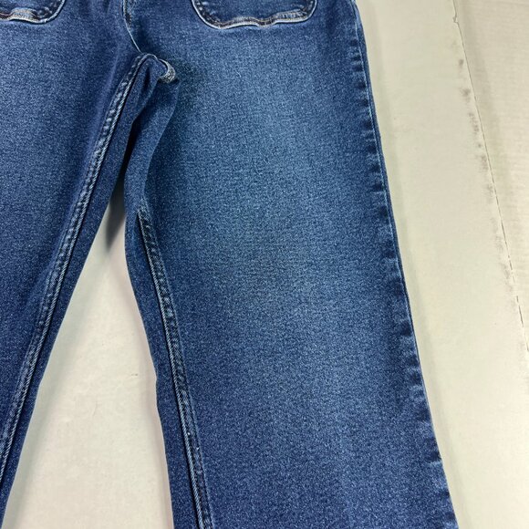 Zara Jeans Women 32 x 25* High Rise Boot Cut Crop Dark Blue Raw Hem Denim Tag 12 - Picture 3 of 16